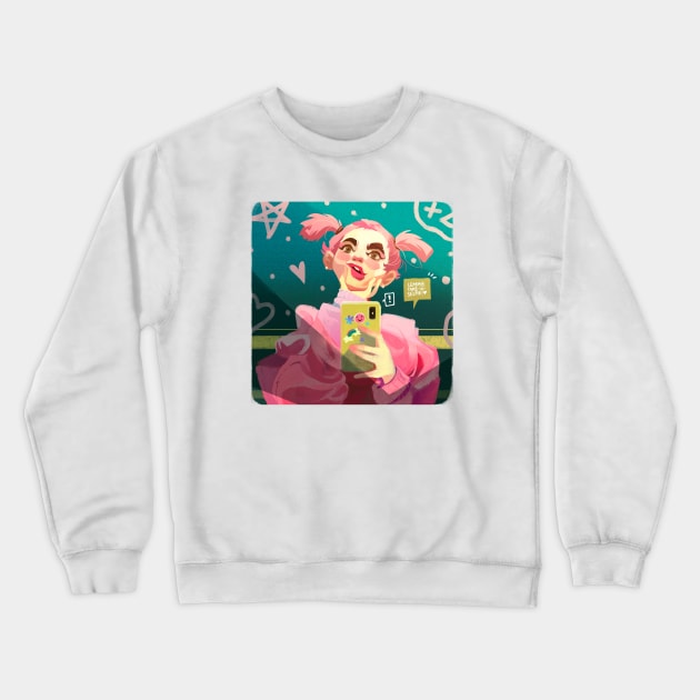 Pink girl Selfie Crewneck Sweatshirt by Kire Torres